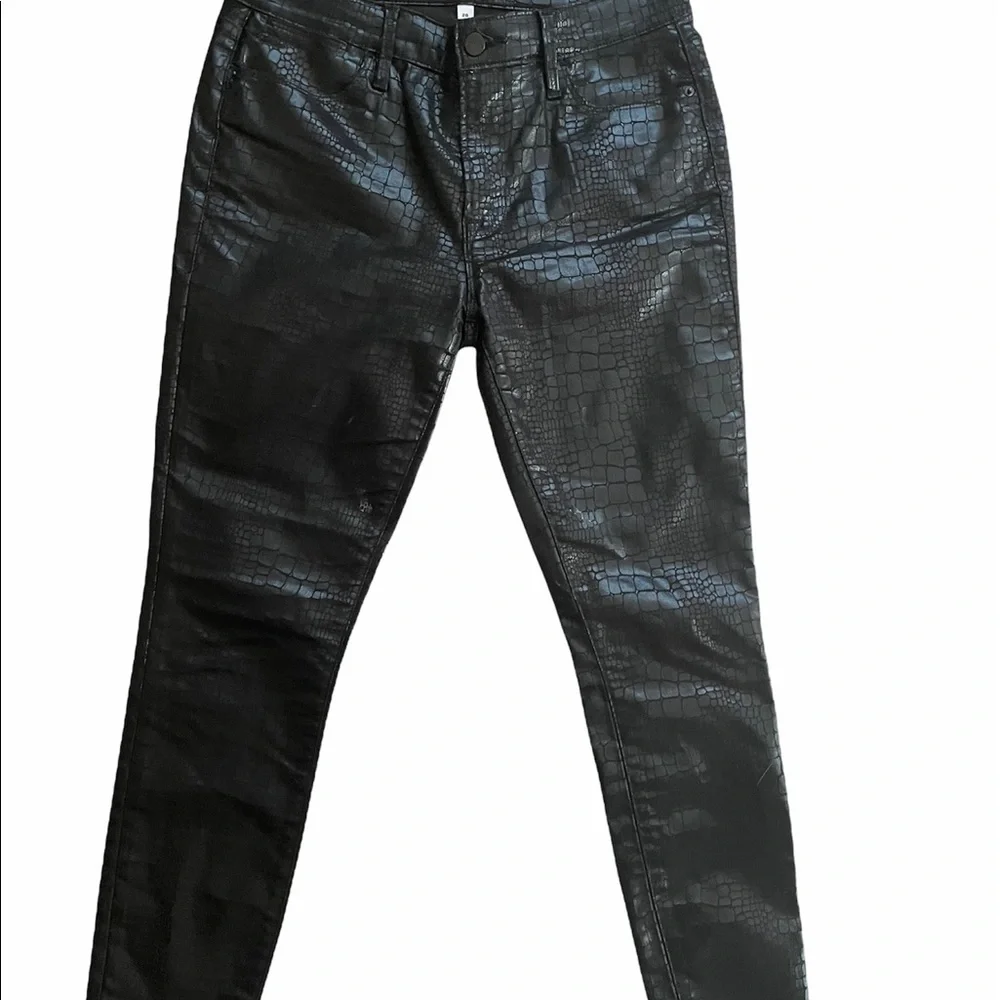 FRAME Le High Skinny Cropped Croc-effect Mid-Rise Skinny Jeans Black Size 28